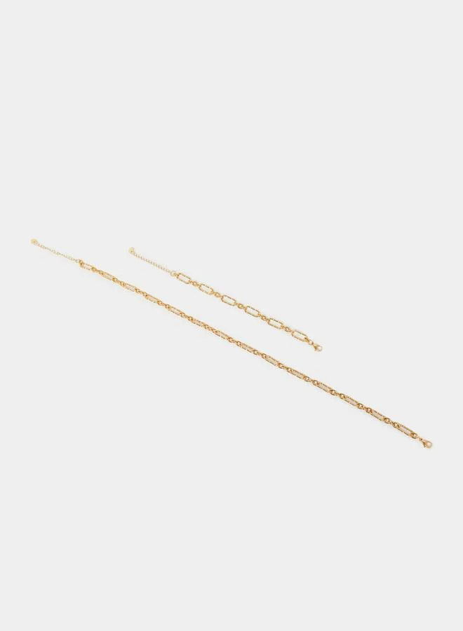 Gold Textured Chain Necklace and Bracelet Set